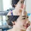 Fashion Zircon Rhinestone 3 Flower Stud Earrings for Women Jewelry, Metal Color:red