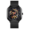 SKMEI 9184 Men Automatic Mechanical Watch Mesh with Hollow Square Tourbillon Student Watch (Black)