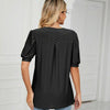Women Summer Casual V-Neck Hollow Bubble Sleeve Loose T-Shirt, Size: L(Black)