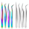 Nail Art Eyelash Tweezers Stainless Steel Colorful High Precision Grafting Eyelash Curler, Specification: 3 PCS Titanium Butterfly Clip