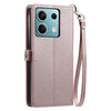 For Redmi Note 13 5G Global Wallet Multi-card Slot Leather Phone Case with Lanyard(Rose Gold)