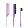 3pcs /Set Hairdressing Comb Steel Pin Pointed Tail Comb Double Head Eyebrow Brush Hairdressing Comb Set(Purple)