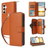 For Samsung Galaxy S23 FE 5G Nine-card Slots Zipper Wallet Bag Leather Phone Case(Brown)