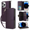 For iPhone 14 Pro Nine-card Slots Zipper Wallet Bag Leather Phone Case(Dark Purple)