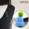 12PCS Cute Mini Knitted Hairball Hat Brooch Sweater Pins Badge(Light blue)