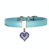 Blue PU Leather Dog Collar & Lead Set with Heart Pendant - Medium
