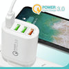QC-04 QC3.0 + 3 x USB2.0 Multi-ports Charger with 3A USB to 8 Pin Data Cable,US Plug(White)
