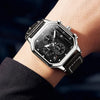 OLEVS 9950 Square Multifunctional Men Quartz Watch(Black Silver)