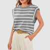 Women Stripe Style Summer Loose Top Basic T-Shirt Round Neck Casual Tank, Size: XXL(Gray)