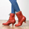 Women High Heels Large Size Lace Boots Fighter Retro PU Leather Round Toe Shoes, Shoe Size:43(Red)