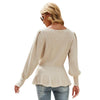 Autumn and Winter Women Sweater Waist Lantern Sleeve Knitted Top, Size: XL(Beige)