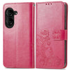 For ASUS Zenfone 10 Four-leaf Clasp Embossed Buckle Leather Phone Case(Red)