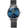 OLEVS 5869 Ladies Business Waterproof Steel Strap Quartz Watch(Blue + Black)