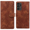 For Samsung Galaxy A13 4G / 5G / A04S Lace Floral Embossed Magnetic Buckle PU Phone Case With Wrist Strap(Brown)