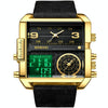 BINBOND B3332 Square Multifunctional Sports Quartz Waterproof Watch(Black Leather-Full-gold-Black)