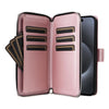 For iPhone 15 Pro Max Nine-card Slots Zipper Wallet Bag Leather Phone Case(Rose Gold)