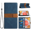 For Samsung Galaxy A42 / M42 5G Grid Stitching Leather Phone Case with Lanyard(Blue)