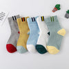5 Pairs / Pack Spring And Summer Children Socks Combed Cotton Tube Socks L(Striped Socks Mouth)