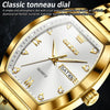 OLEVS 5528 Men Business Dual Calendar Wine Barrel Waterproof Quartz Watch(White + Gold)