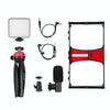 PULUZ 4 in 1 Vlogging Live Broadcast LED Selfie Fill Light Smartphone Video Rig Kits with Microphone + Tripod Mount + Cold Shoe Tripod Head for iPhone, Galaxy, Huawei, Xiaomi, HTC, LG, Google, and Other Smartphones(Red)