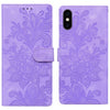 For iPhone XS Max Lace Floral Embossed Magnetic Buckle Leather Phone Case(Purple)