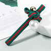Pearl Hairpin Striped Fabric Pearl Duckbill Clip Bow Side Clip(Green)