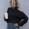 Ladies Loose Off Shoulder Ripped Long-Sleeved Turtleneck Autumn Knitted Sweater, Size:S(Black)