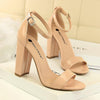BIGTREE Women Shoes Summer High Heels Simple Chunky Sexy Nightclub Ankle Strap Sandals, Size: 37(Nude)