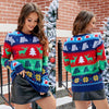 Women Fall And Winter Christmas Sweater Jacquard Elk Pullover Knitted Sweater, Size: XL(Blue)