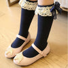 Lace Bow Princess Socks Cotton Girl High Knee Socks, Size:M(Black)
