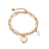OPK 1106 Cold Style Personalized Double Layer Temperament Peach Heart Pearl Stainless Steel Bracelet, Color: Rose Gold