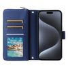 For iPhone 15 Pro Max Nine-card Slots Zipper Wallet Bag Leather Phone Case(Blue)