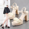 HALINFER Summer High Heel Sandals Thick Bottom Waterproof Platform Women Shoes, Size: 40(Beige)