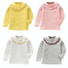 Spring Girls Solid Color Lace Round Neck Bottoming Shirt Children Clothing, Height:130cm(White)