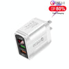 F002C QC3.0 USB + USB 2.0 LED Digital Display Fast Charger with USB to 8 Pin Data Cable, US Plug(White)