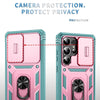 For Samsung Galaxy S25 Ultra 5G Sliding Camshield TPU Hybrid PC Phone Case with Holder(Green+Pink)