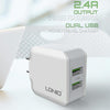 LDNIO A2201 2.4A Dual USB Charging Head Travel Direct Charge Mobile Phone Adapter Charger With 8 Pin Data Cable (US Plug)
