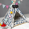 Dog Cat Tent Bed, Large 60x60x70cm, Blue Leaves, with Cushion