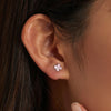 S925 Sterling Silver Pink Flowers Ear Studs Women Earrings