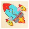 5 PCS Children Wooden Three-Dimensional Puzzle Early Education Cartoon Animal Geometric Educational Toys(Rocket)