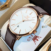 OLEVS 5869 Men Business Waterproof Genuine Leather Strap Quartz Watch(White + Dark Brown)