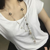 Pearl Five-petal Flower Long Necklace Female tassel Long Sweater Chain(White)