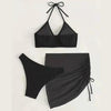 3 in 1 Set Sexy Backless Bikini Ladies Split Swimsuit with Short Skirt, Size:XL(Black)