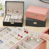 Simple Double-Layered Wooden Leather Jewelry Box With Lock Earrings Jewelry Box(White)