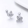 Sterling Silver Leaf Diamond Earrings Female Earrings