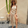 Summer Long Tassels Camisole Cover-up Hand Hook Hollow Sunscreen Shirt, Size: Free Size(Black)