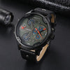 CAGARNY 6820 Men Dual Movement Green Face Leather Strap Quartz Watch(Black)