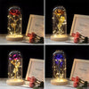 Simulation Roses Lights Glass Cover Decorations Crafts Valentines Day Gifts(Gold)