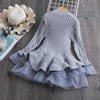 Winter Girls Knit Long Sleeve Sweater Organza Dress Evening Dress, Size:100cm(Red)