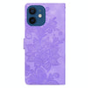 For iPhone 12 Lace Floral Embossed Magnetic Buckle Leather Phone Case(Purple)